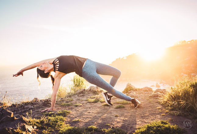 sunset on clip woman doing pose asana yoga photography