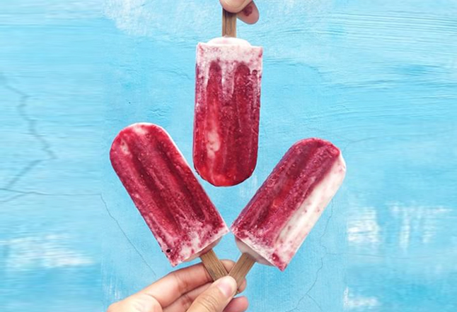 Raspberry poppy pops with coconut Best Vegan Ice Cream Bali