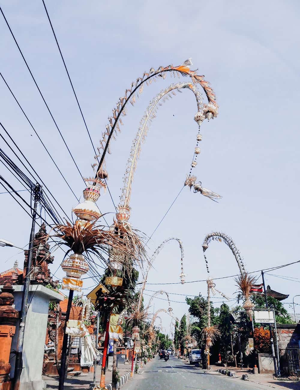 Galungan Holiday Celebration Bali Ceremony bamboo street decoration Upacara