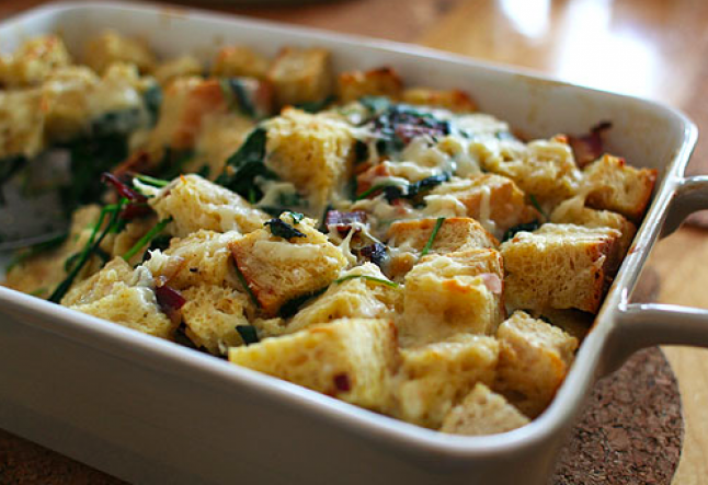 savory bread pudding with kale