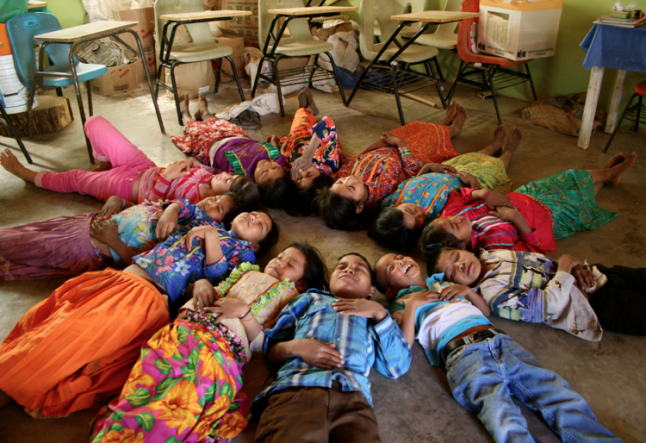 yoga class to elementary kids in the tarahumara community, Mexico