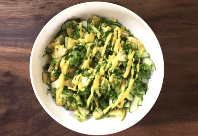 green apple salad with cucumber and cilantro