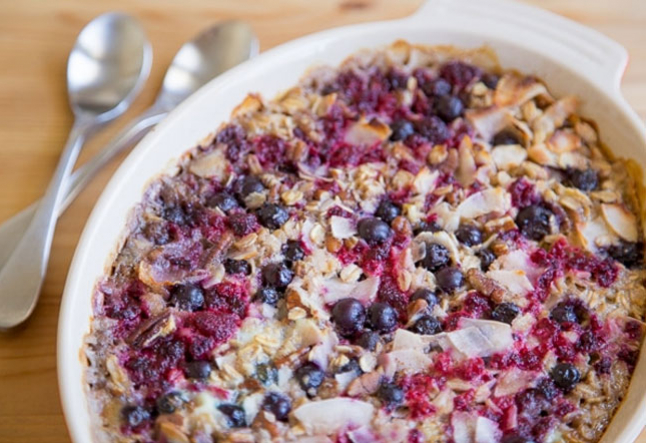 chai spice bread pudding with berries and honey