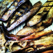 grilled eggplant salad with pine nuts and feta cheese