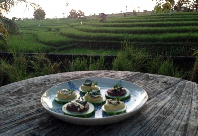 raw cucumber bruschetta