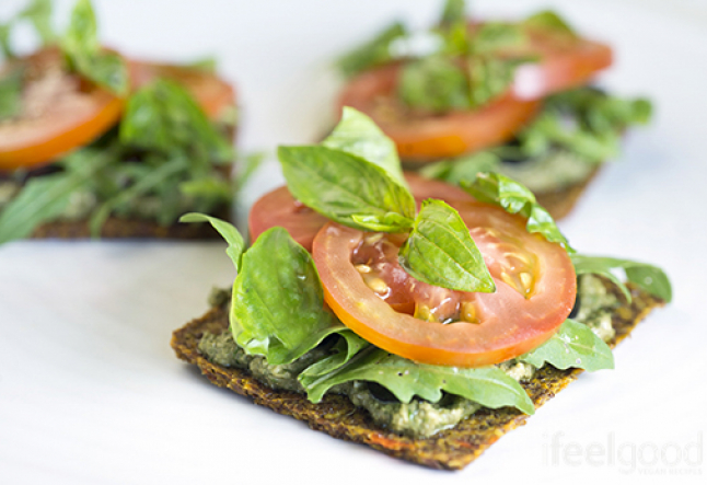 raw vegan flax seed cracker bruschetta’s