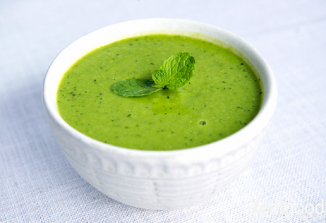 green pea, mint & ginger vegan soup