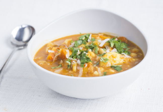 vegan chunky curried roast pumpkin & chickpea soup