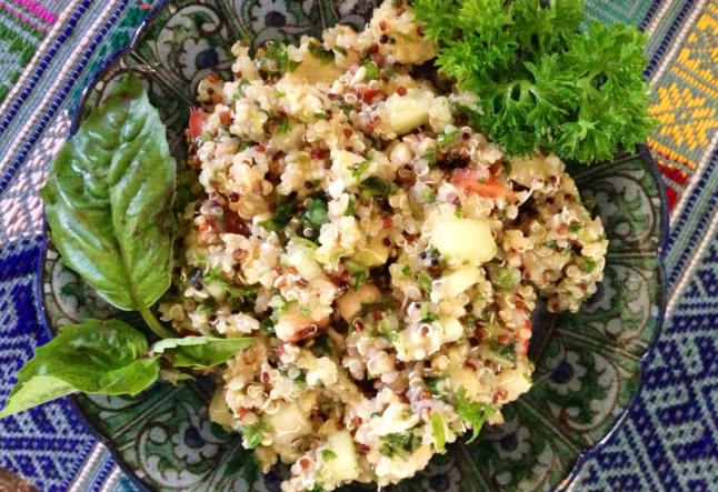 Sattvic Quinoa salad with cashews and herbs