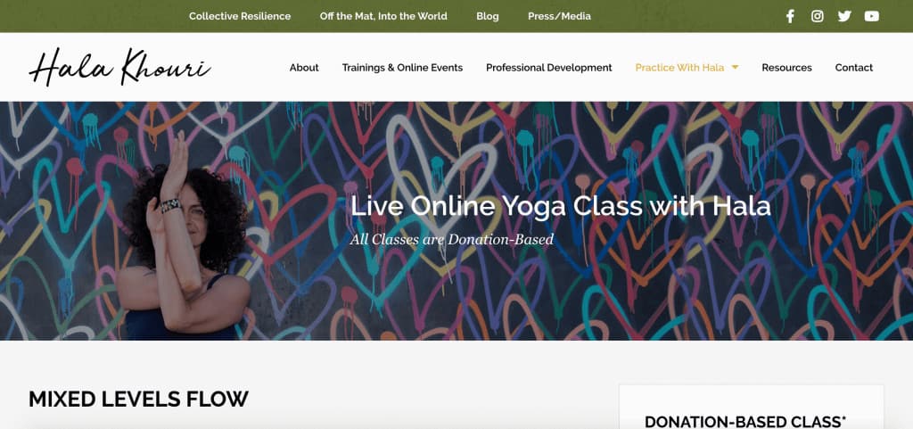 Hala Khouri website screen shot yoga pose