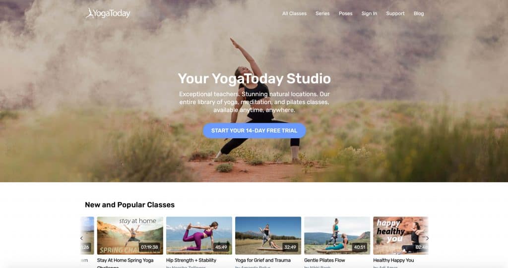 yoga studio at home with meditation classes woman outdoor yoga pose screen shot website