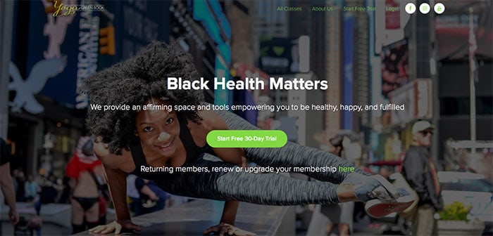 screenshot of website greenback woman in yoga pose side