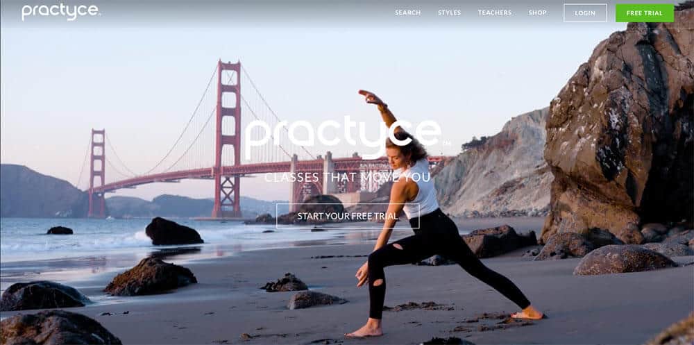 screen shot website with man practicing yoga on beach san francisco