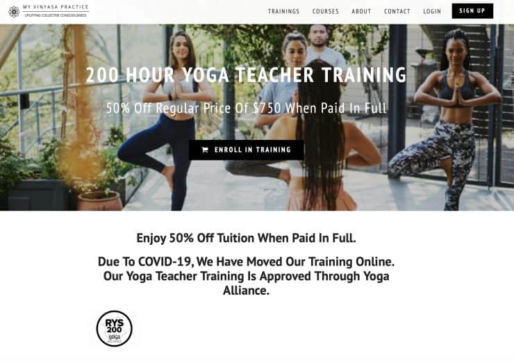five people practicing yoga mountain pose facing camera best Yoga certification programs online YTT Alliance certified