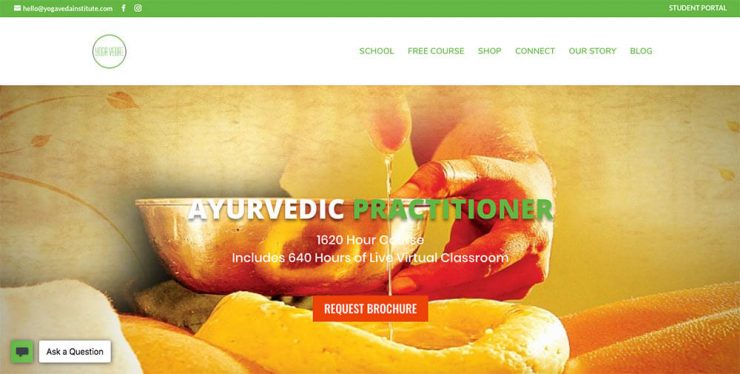 screenshot home page ayurveda website Certification Programs Online buddhist bowl gold