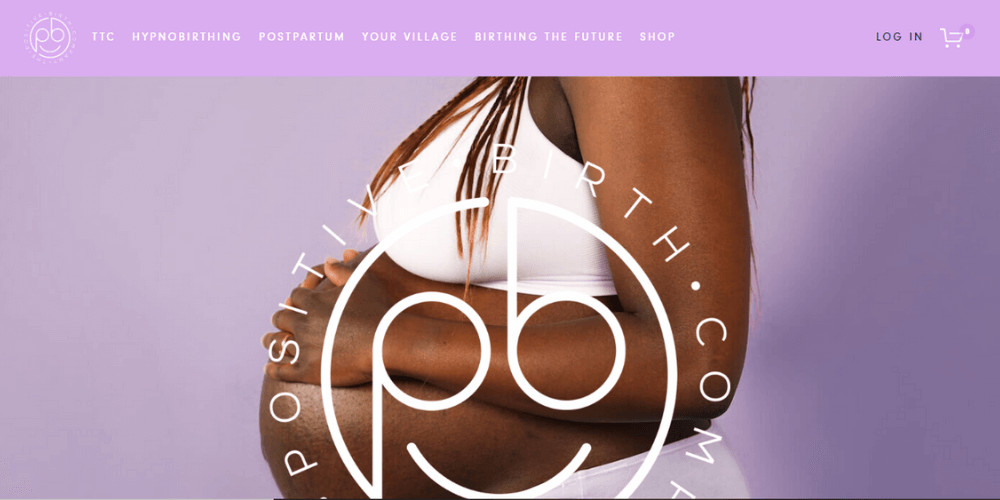 Mother to be
Screenshot from the website with a pregnant woman and the logo of Positive Birth Company