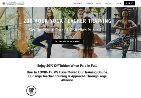 Screenshot from the website of My Vinyasa Practice Training
yoga teacher training and 200-hour yoga teacher training