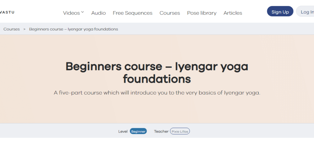website screenshot of Yoga Vastu