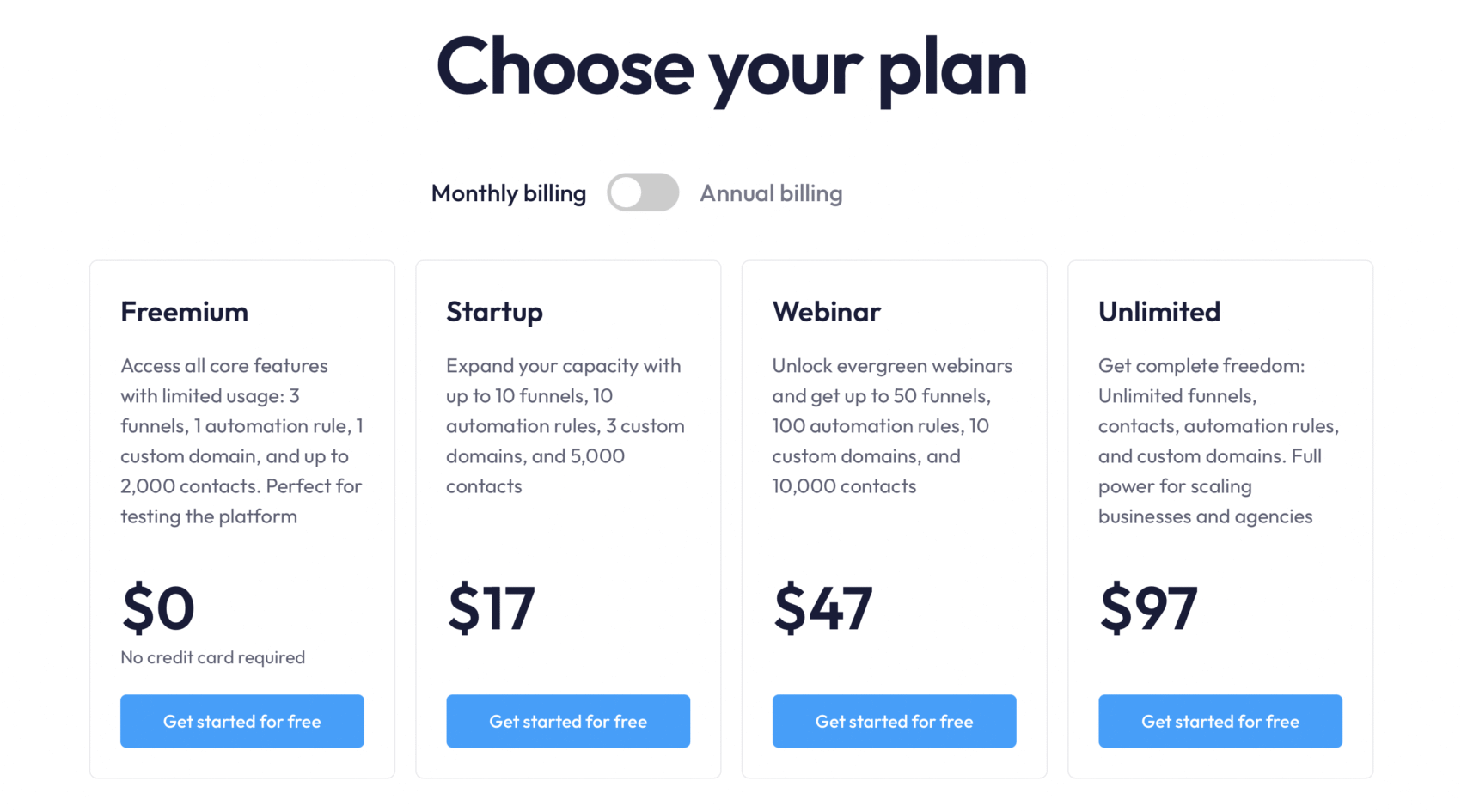 Pricing plans for Systeme.io subscriptions