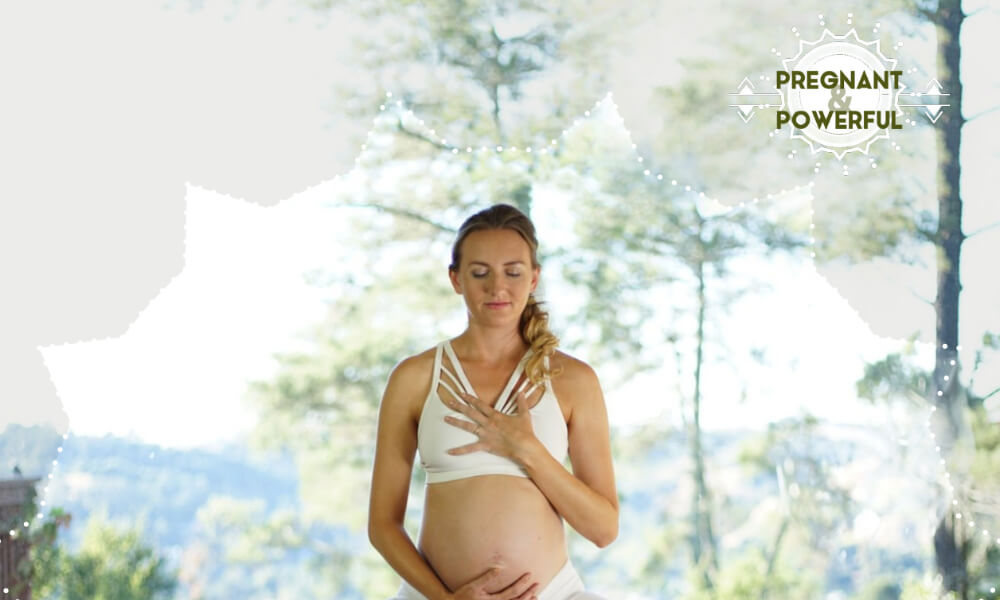 Brett Larkin, founder of Uplifted Yoga, during a prenatal meditation practice. Featured instructor in the Pregnant & Powerful online prenatal yoga teacher training course.