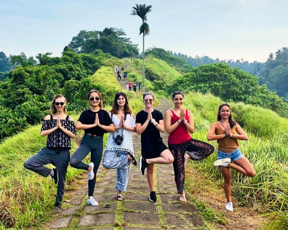 Group of yoga students on the famous Campuhan Ridge Walk in Ubud, must do
