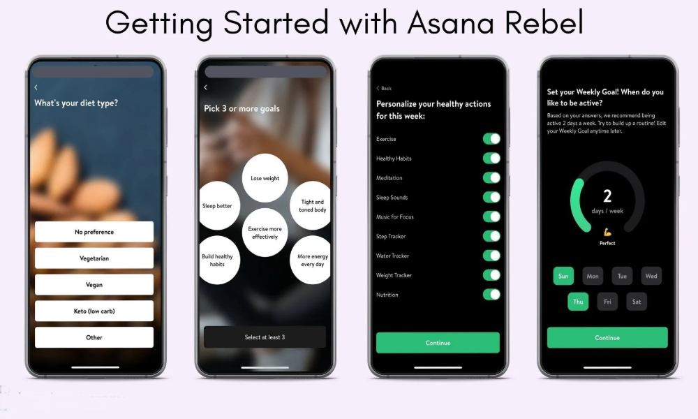 Asana Rebel mobile app interface combining yoga-inspired workouts with strength and mobility training.