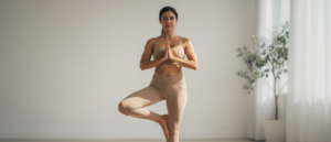 Yoga practitioner practicing Tree Pose Vrksasana balance posture