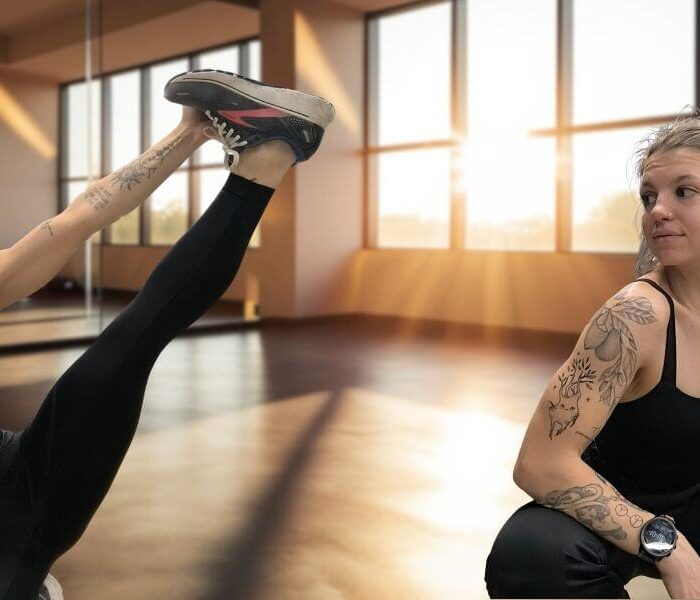 Graphene-X Kyorene yoga activewear review showing woman stretching and training in Nourish Tank and Thermagraph Pants
