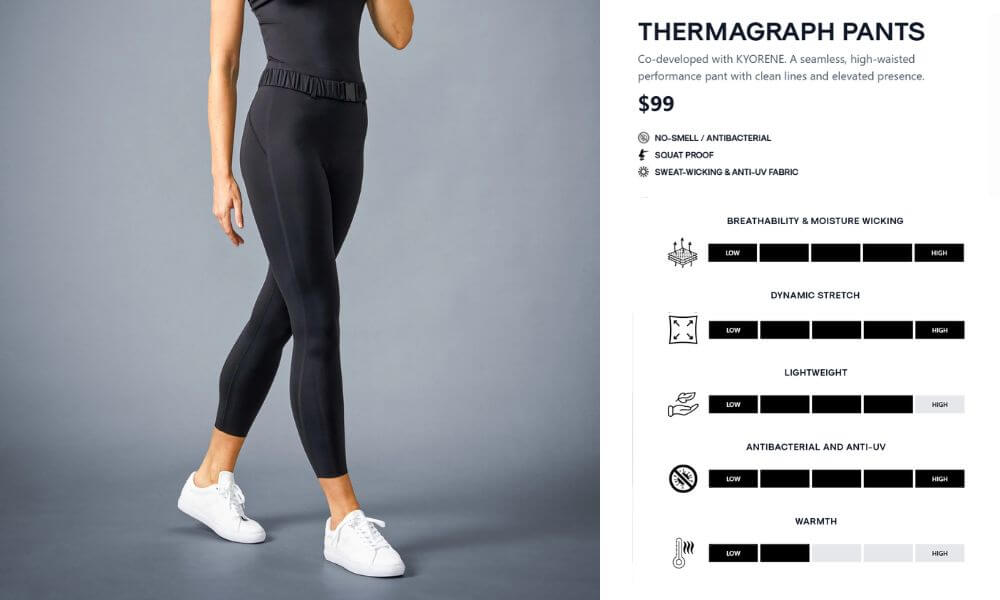 Graphene-X Kyorene Thermagraph Pants showing women’s leggings design and performance features including breathability and antibacterial fabric