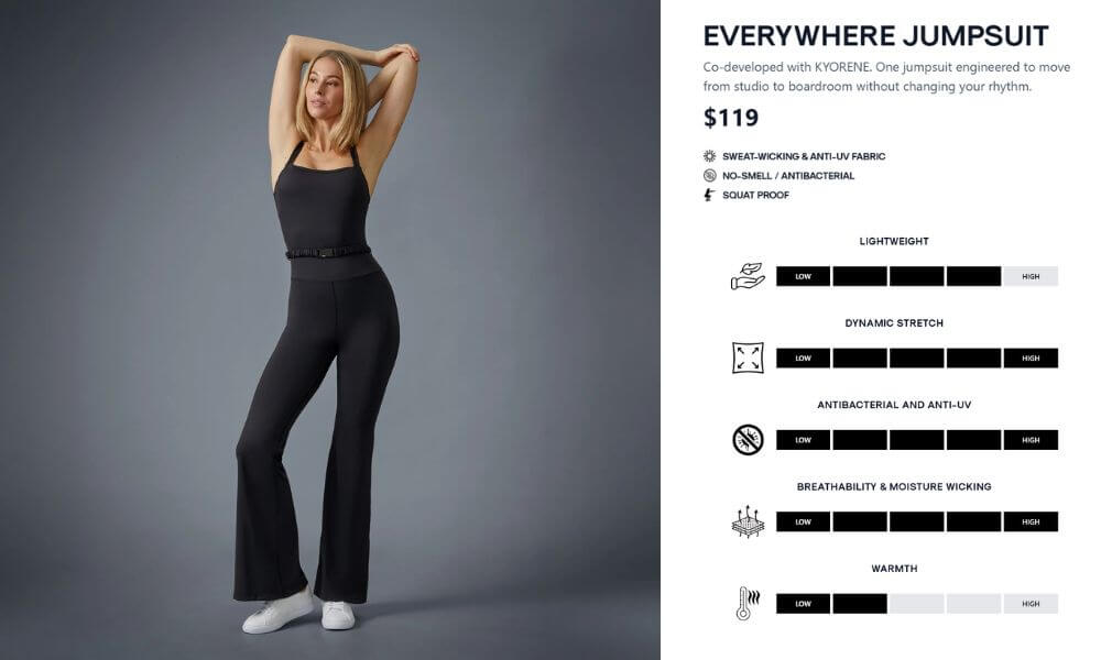 Graphene-X Kyorene Everywhere Jumpsuit showing women’s one-piece activewear with breathable, sweat-wicking and antibacterial features