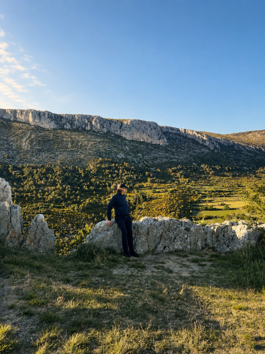 Jesse admirant les reliefs du Haut Var depuis Bargème, une escapade nature à proximité de la Ferme Saint Pierre en Provence.