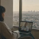 Woman having an online psychiatry appointment from home in Los Angeles