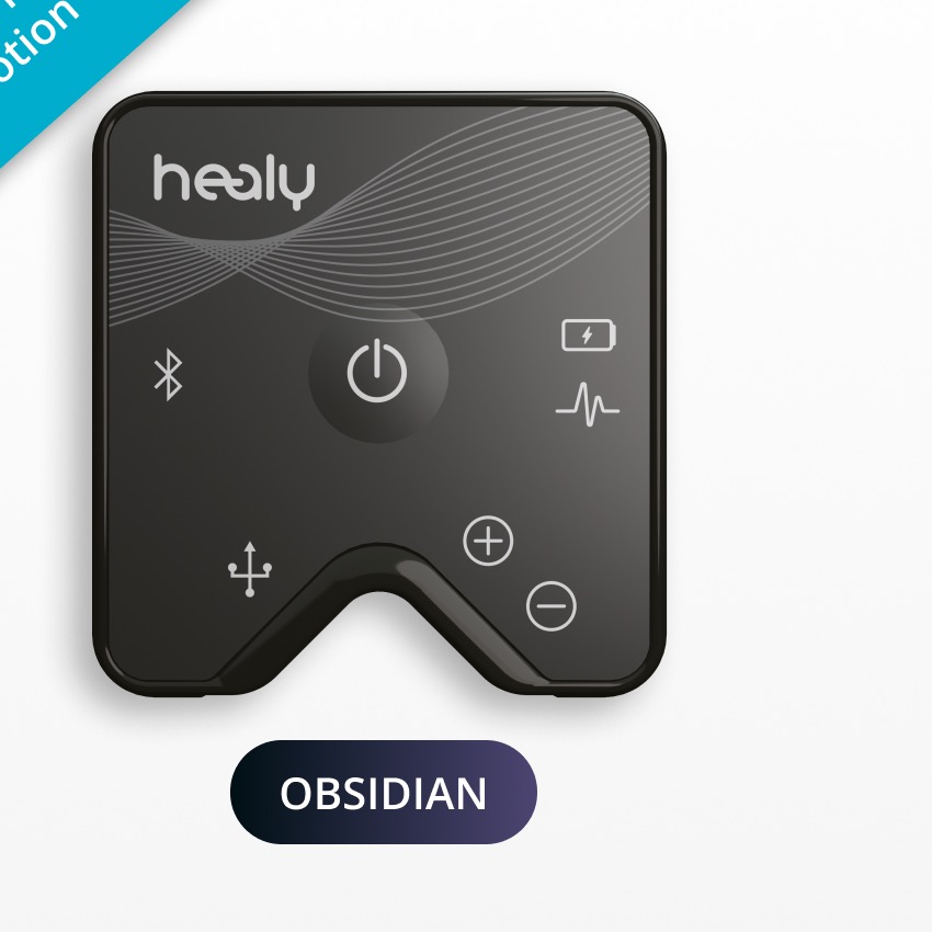 Black Healy Obsidian edition device with the healy logo and the word Obsidian